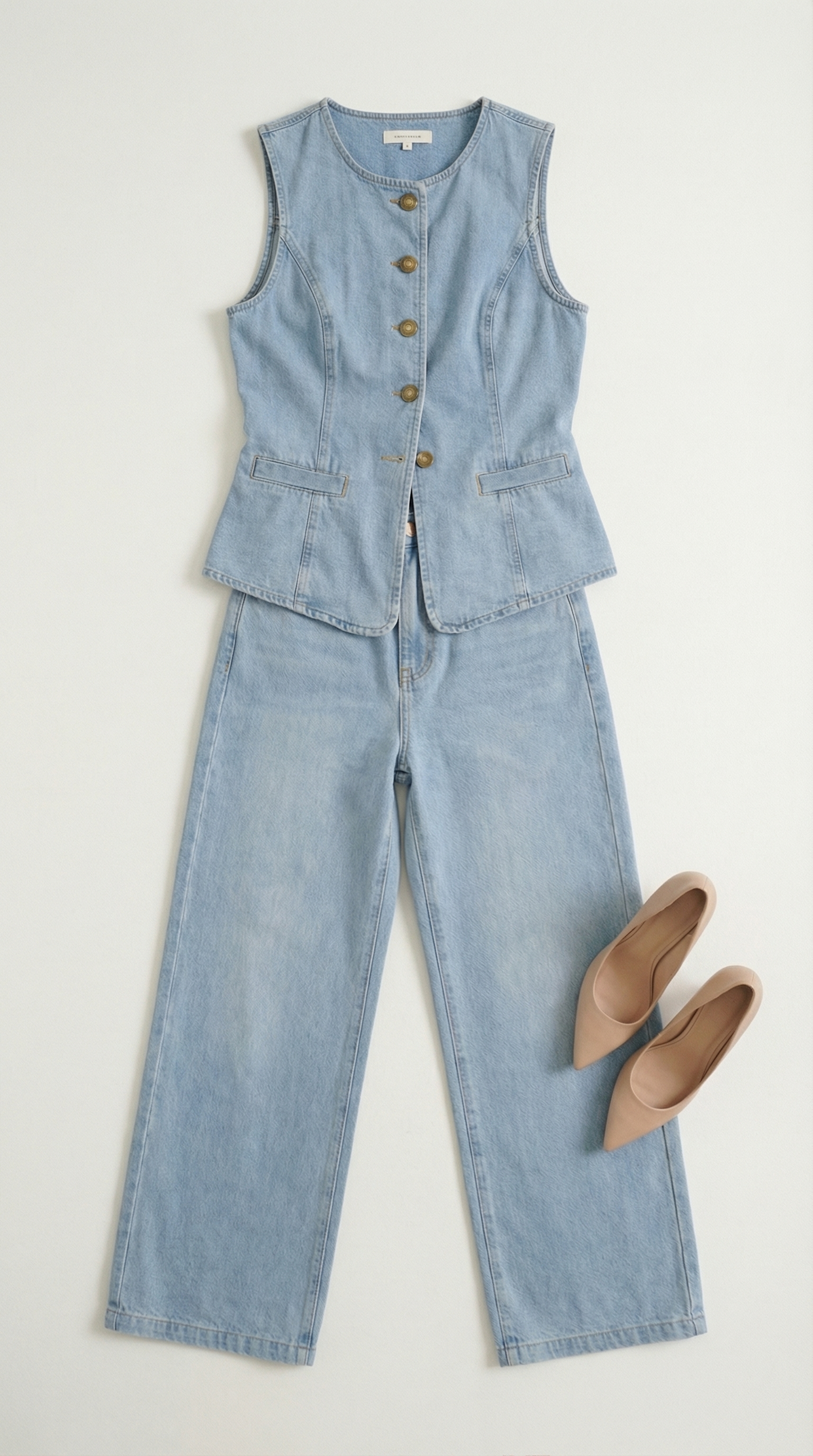 Savanna – Damen-Denim-Zweiteiler mit Weste und Weitem Bein