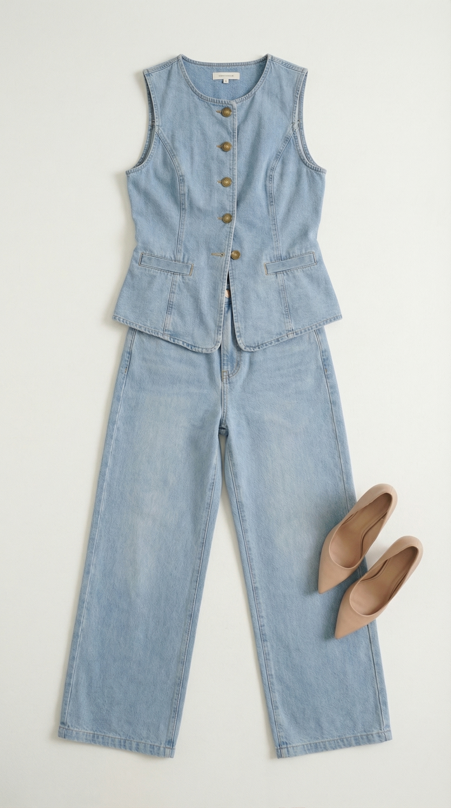 Savanna – Damen-Denim-Zweiteiler mit Weste und Weitem Bein