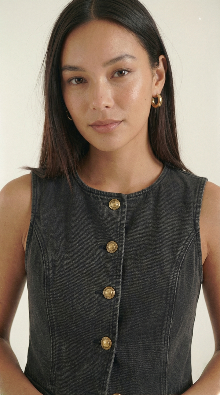 Savanna – Damen-Denim-Zweiteiler mit Weste und Weitem Bein