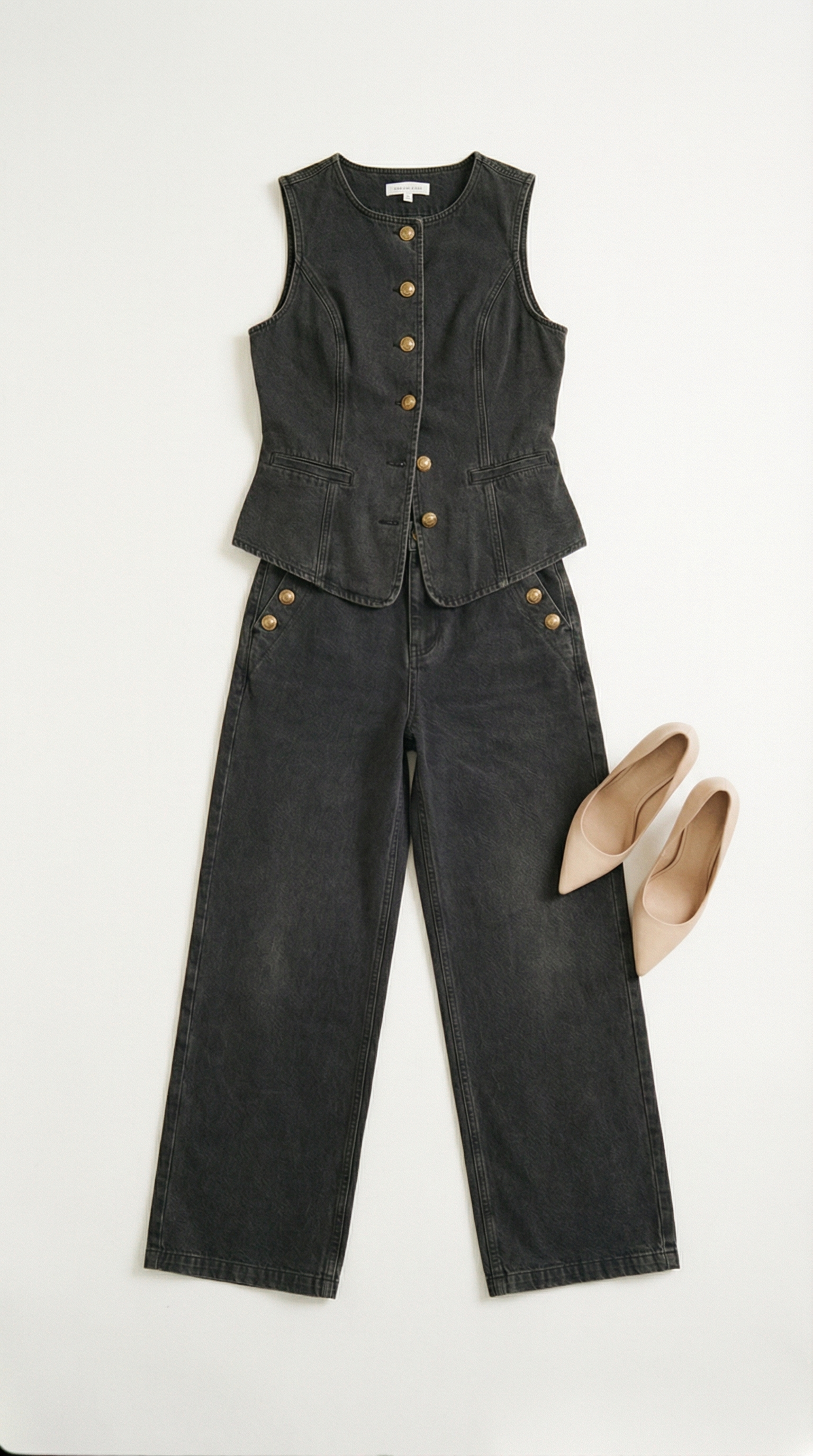 Savanna – Damen-Denim-Zweiteiler mit Weste und Weitem Bein