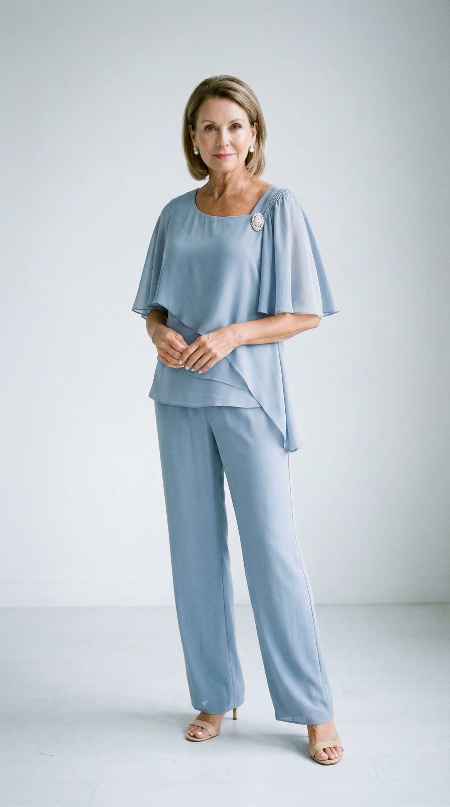 Elisabetta – Festlicher Damen-Chiffon-Zweiteiler mit Schmuckbrosche