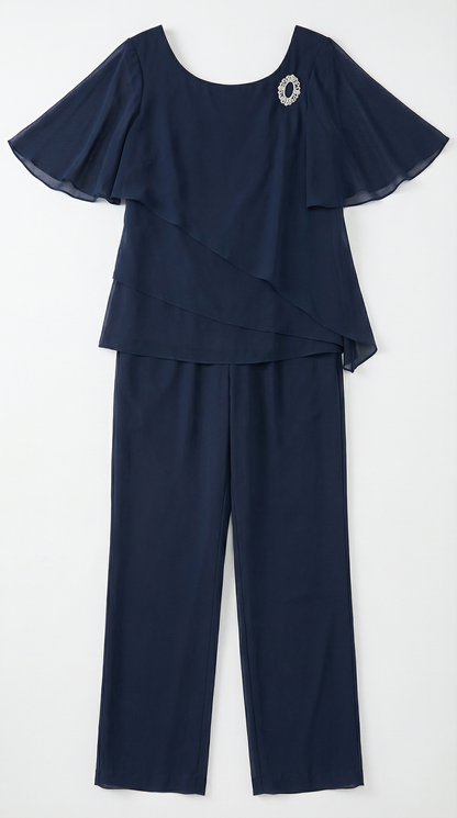 Elisabetta – Festlicher Damen-Chiffon-Zweiteiler mit Schmuckbrosche