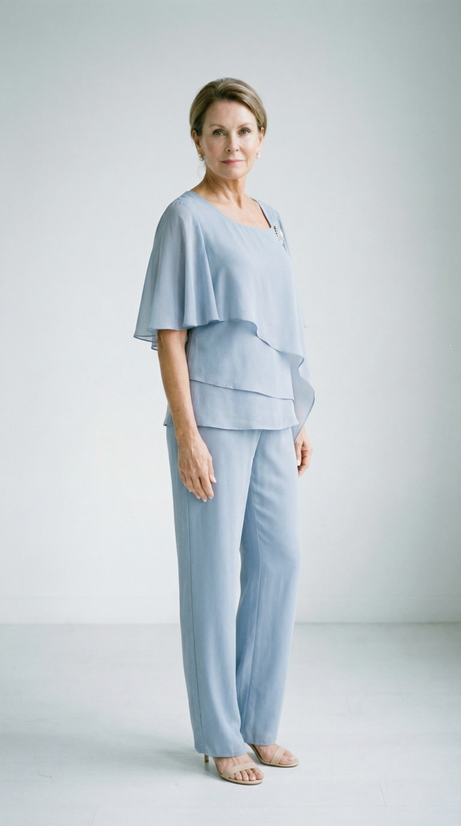 Elisabetta – Festlicher Damen-Chiffon-Zweiteiler mit Schmuckbrosche