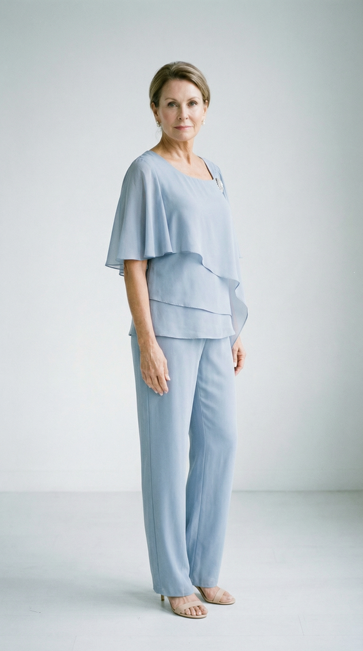 Elisabetta – Festlicher Damen-Chiffon-Zweiteiler mit Schmuckbrosche