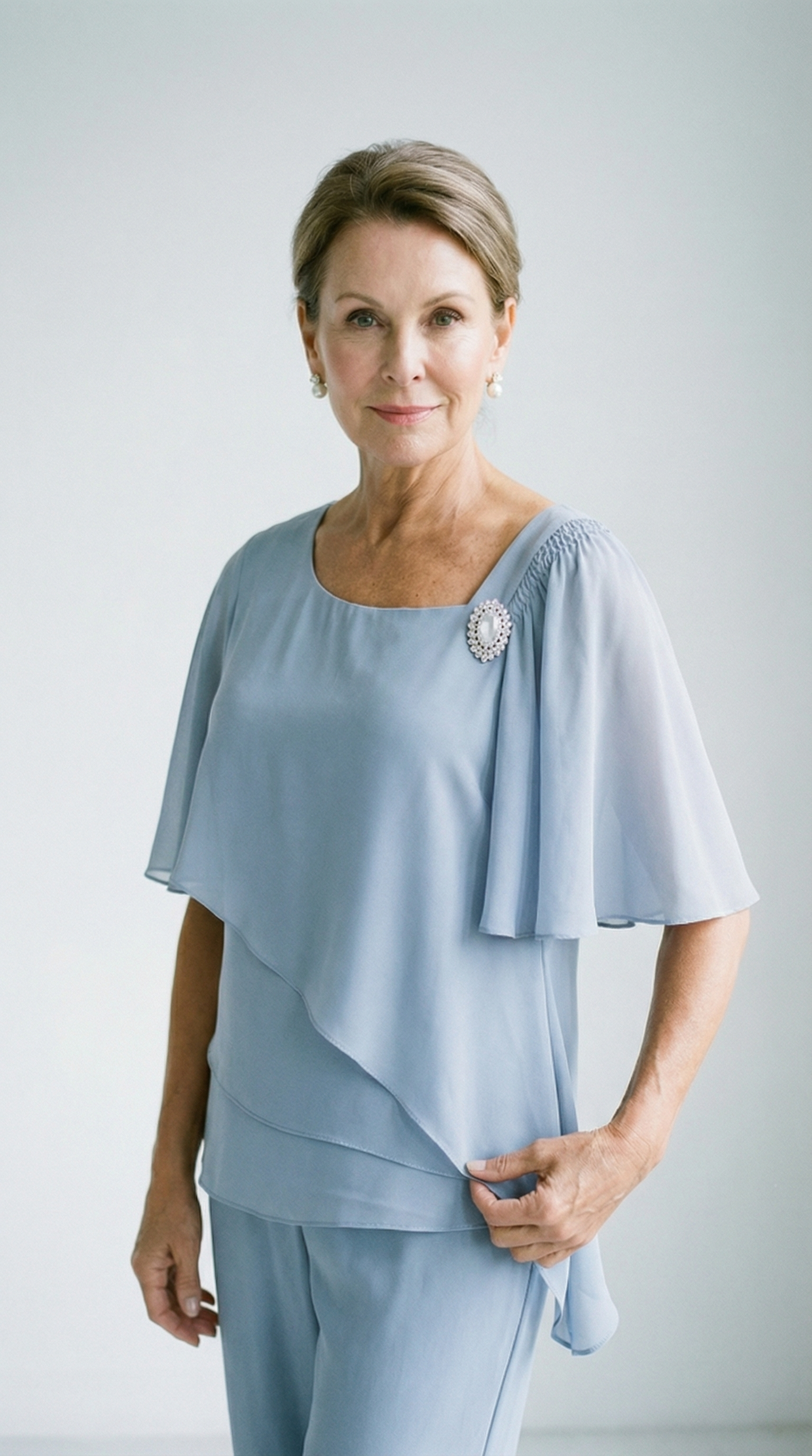 Elisabetta – Festlicher Damen-Chiffon-Zweiteiler mit Schmuckbrosche