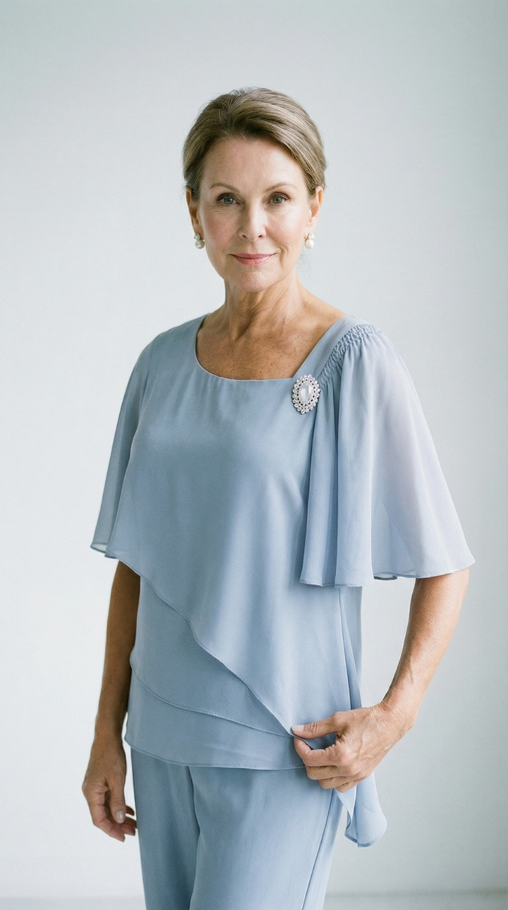 Elisabetta – Festlicher Damen-Chiffon-Zweiteiler mit Schmuckbrosche