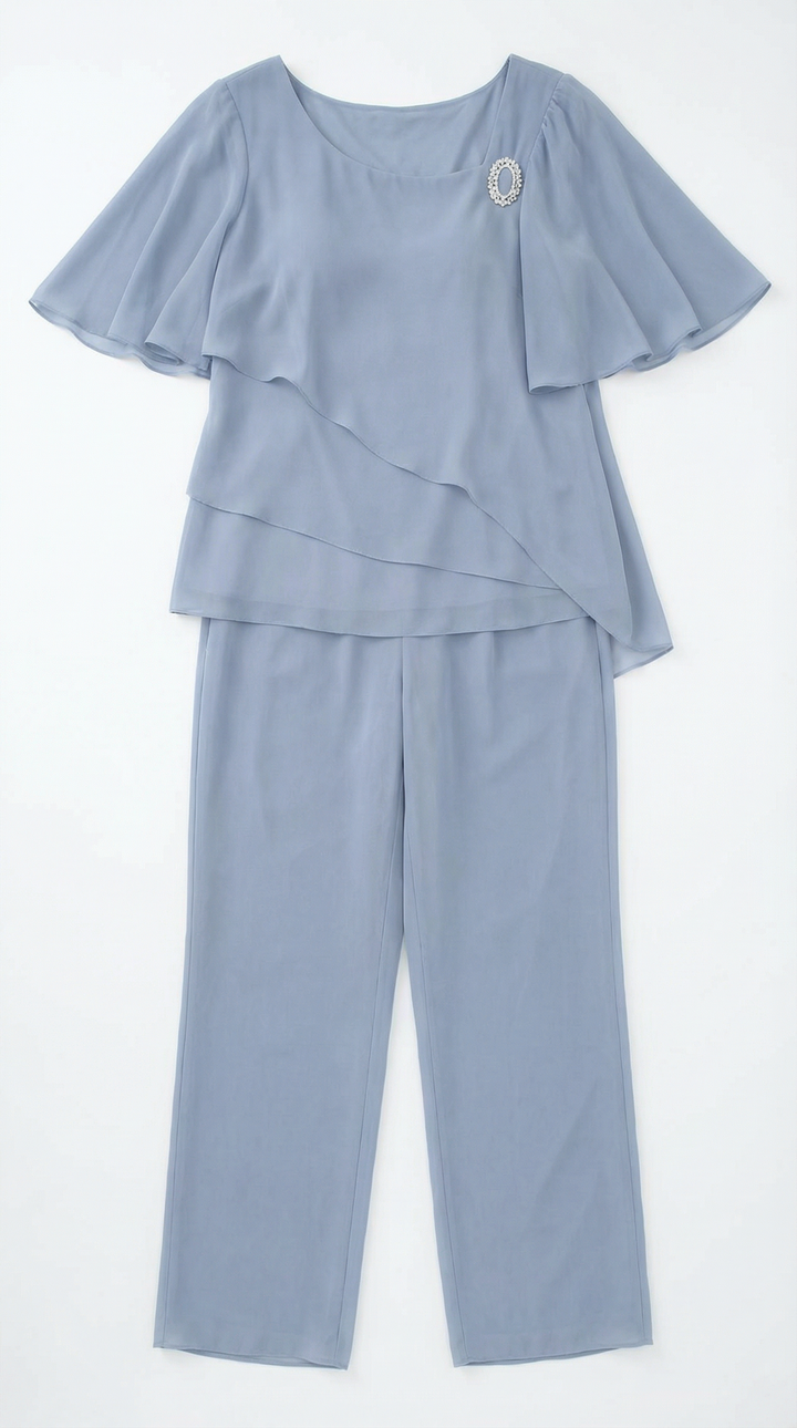 Elisabetta – Festlicher Damen-Chiffon-Zweiteiler mit Schmuckbrosche