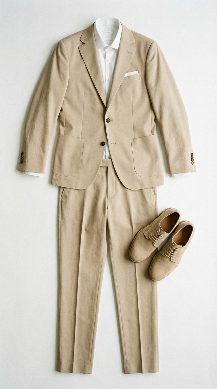 Lorenzo Linen-Look Suit — Beige