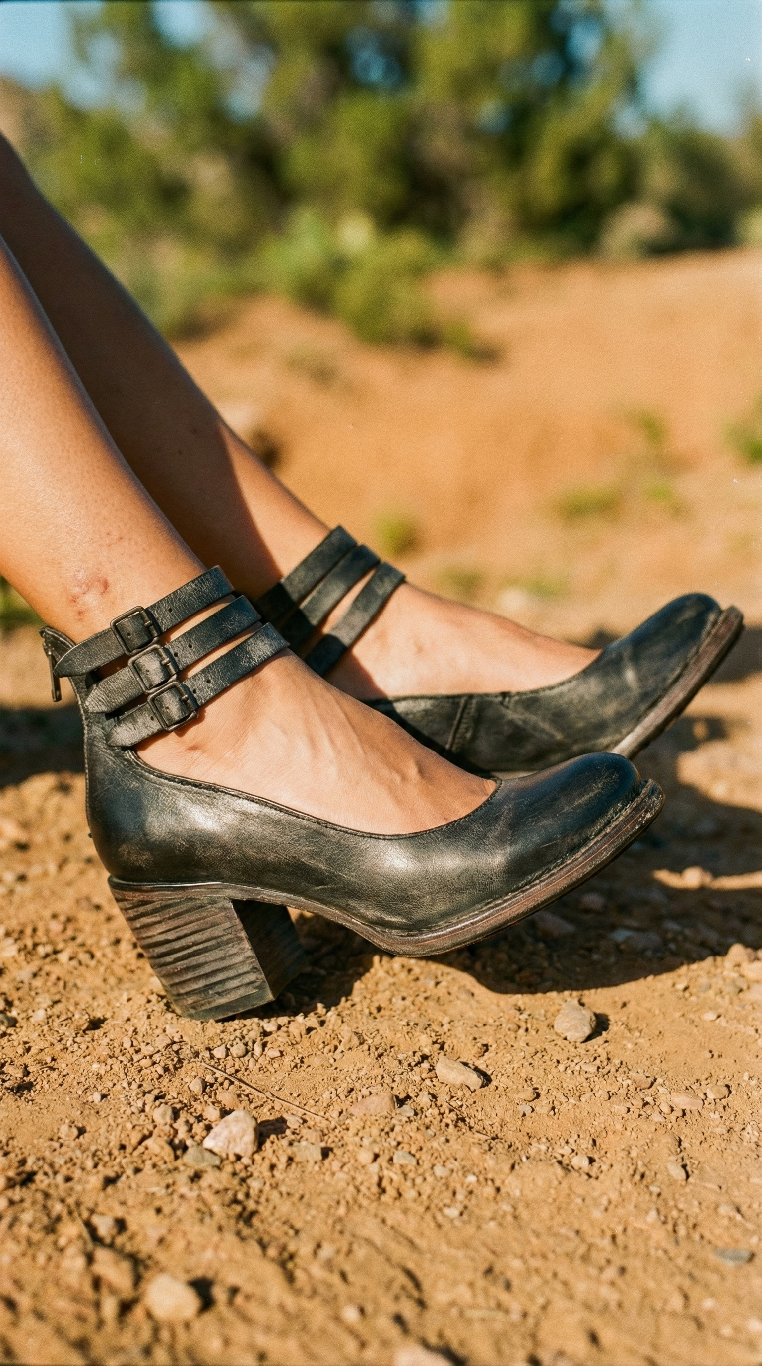 Serafina – Damen-Ankle-Pumps im Vintage-Leder-Look