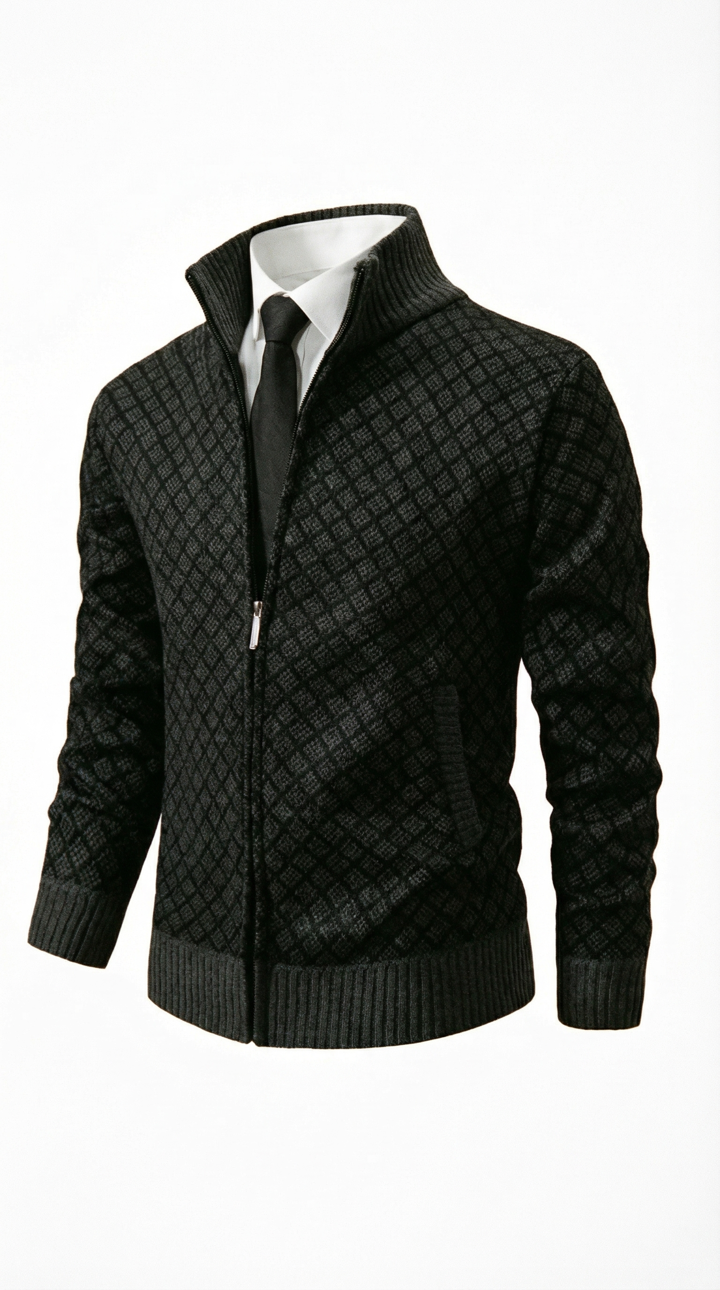Damiano – Herren-Strickjacke mit Rautenmuster und Stehkragen