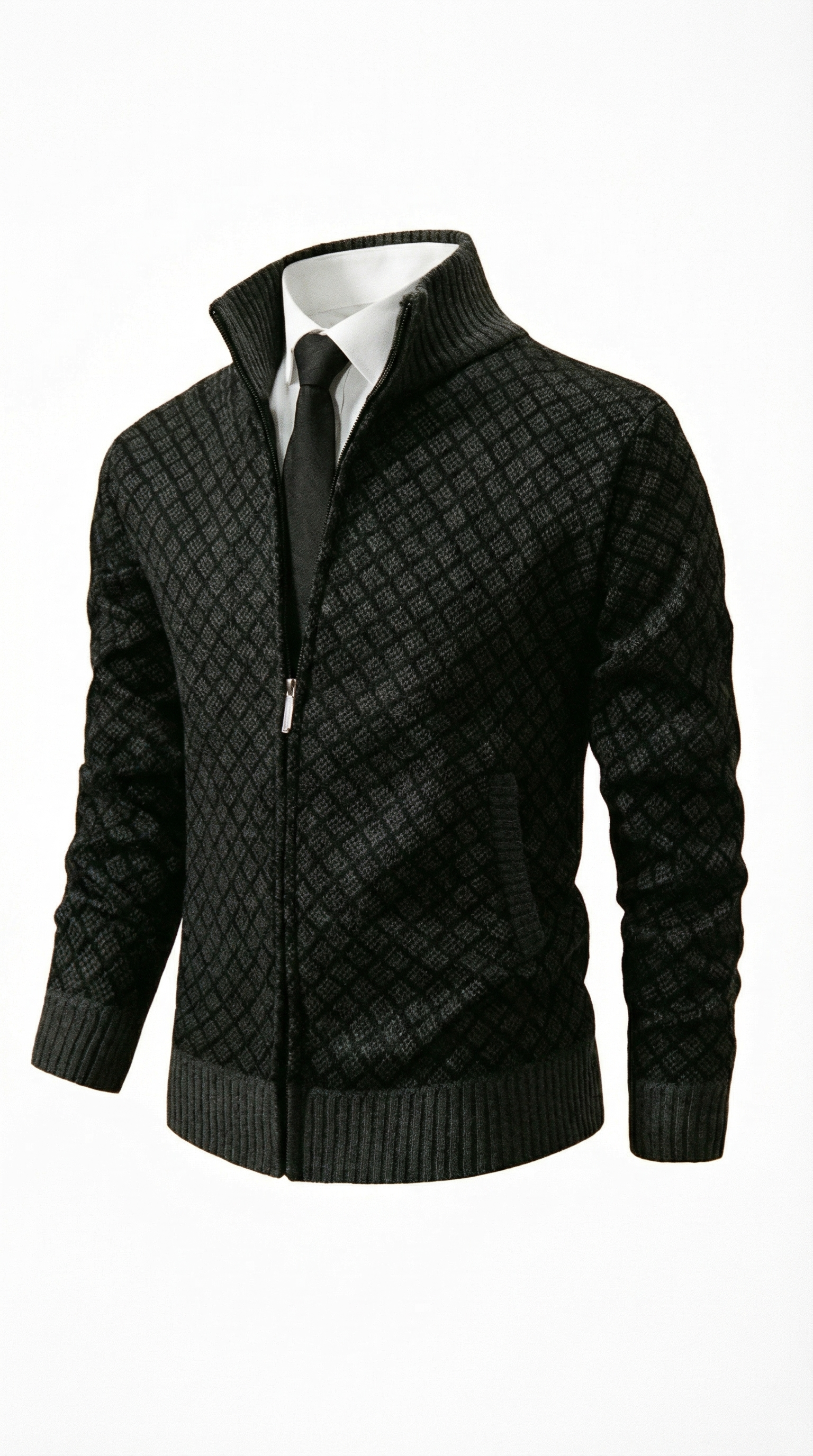 Damiano – Herren-Strickjacke mit Rautenmuster und Stehkragen