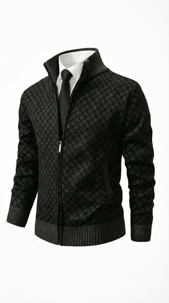 Damiano – Herren-Strickjacke mit Rautenmuster und Stehkragen