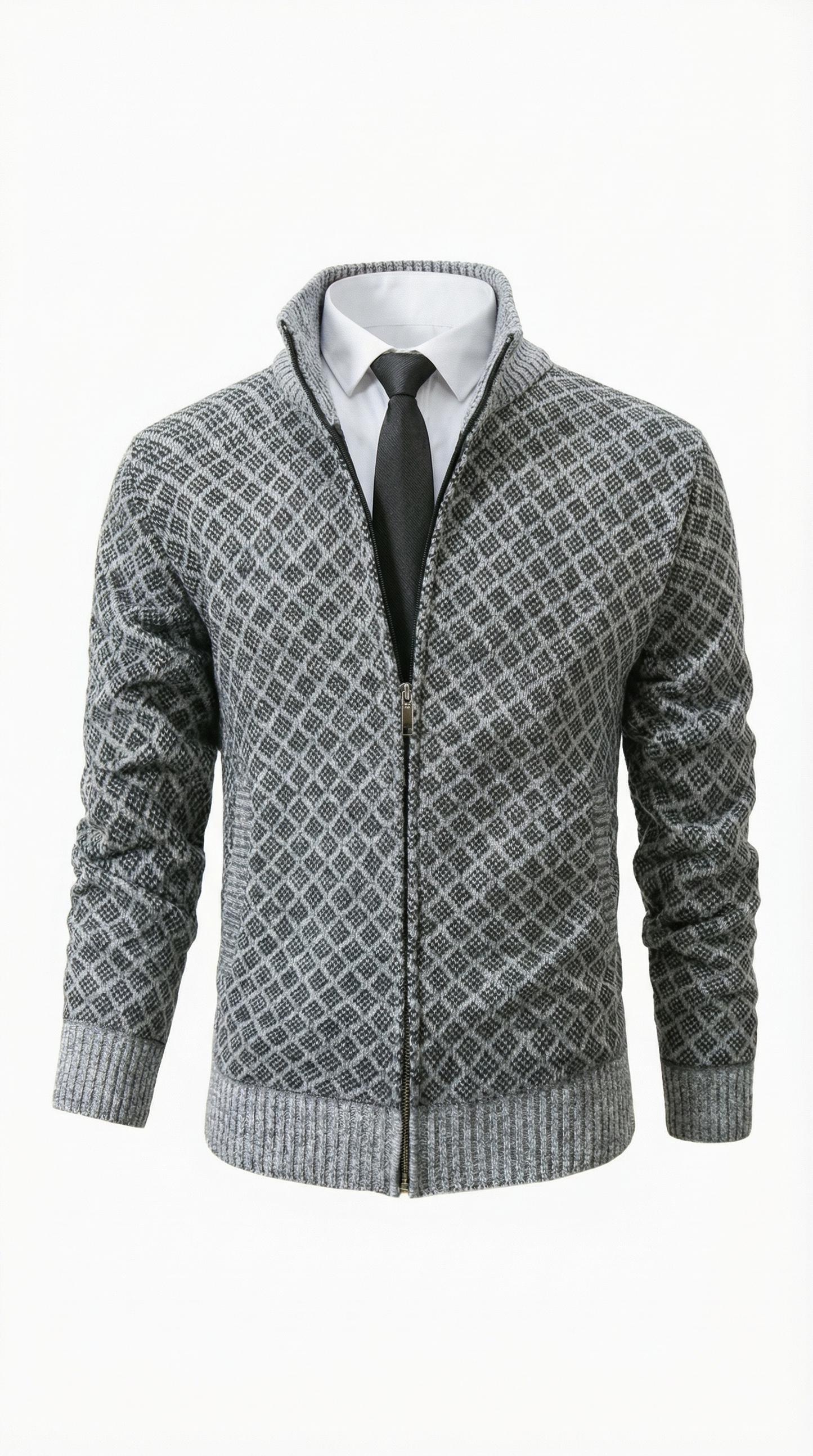 Damiano – Herren-Strickjacke mit Rautenmuster und Stehkragen