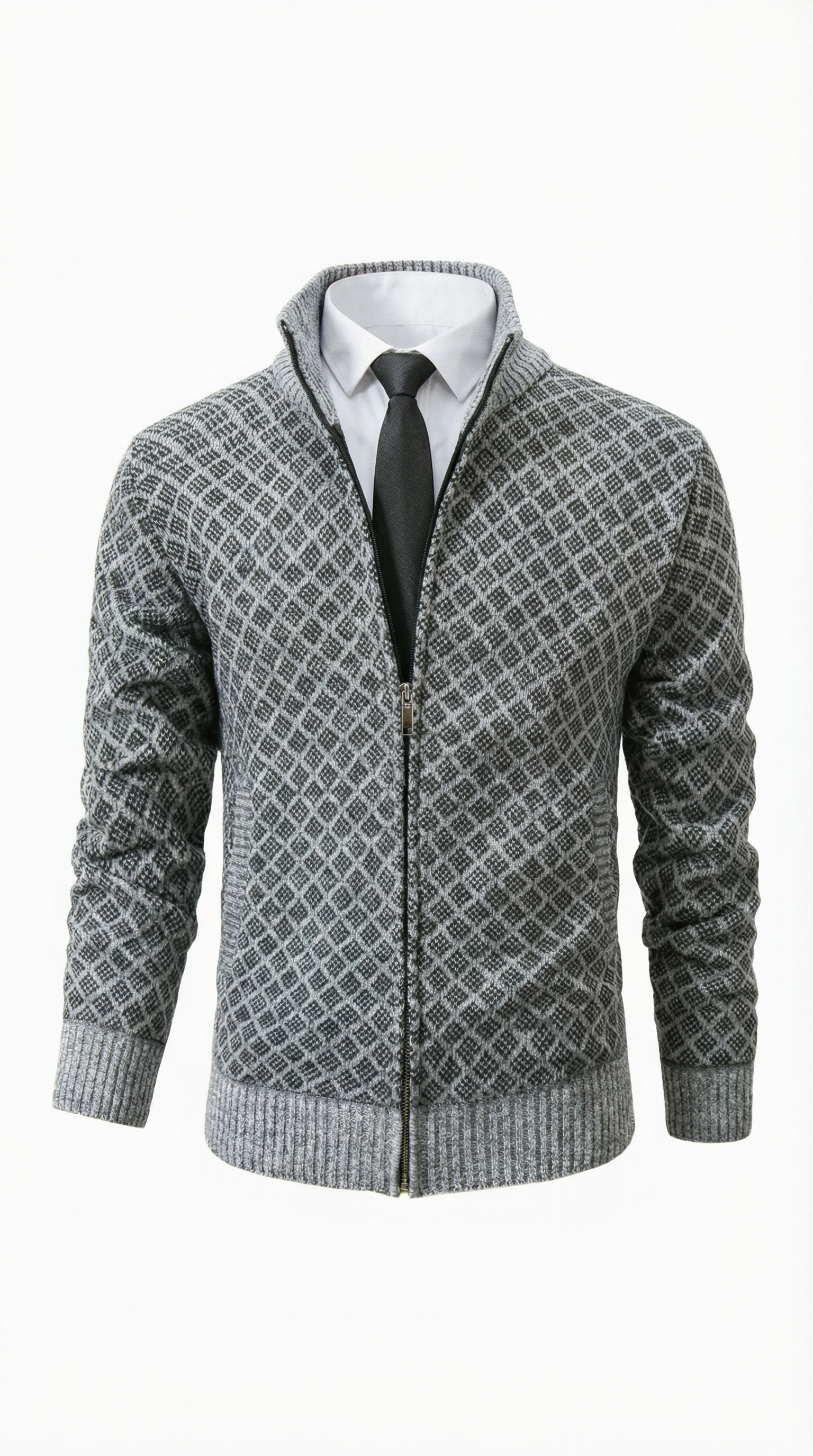 Damiano – Herren-Strickjacke mit Rautenmuster und Stehkragen