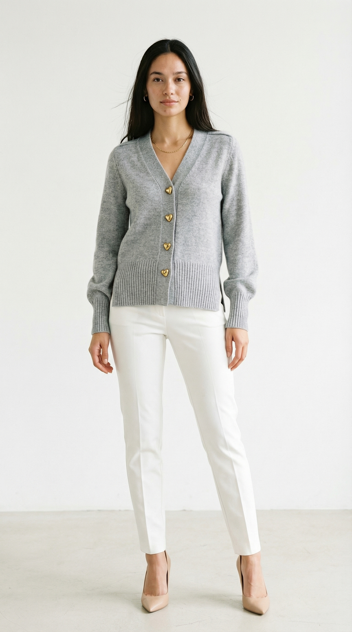 Corina – Damen-Strickjacke mit goldenen Herzknöpfen