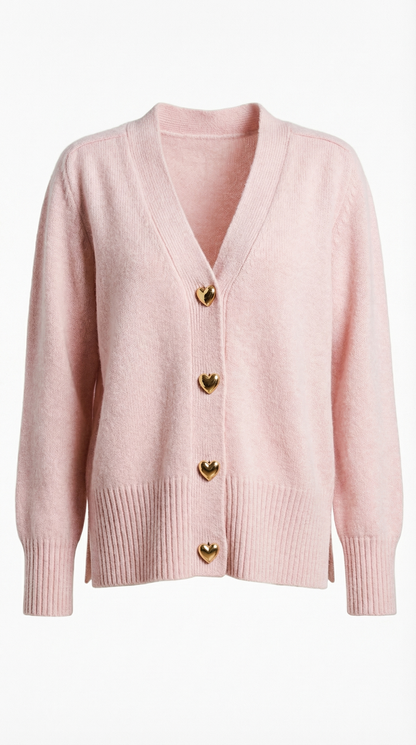 Corina – Damen-Strickjacke mit goldenen Herzknöpfen