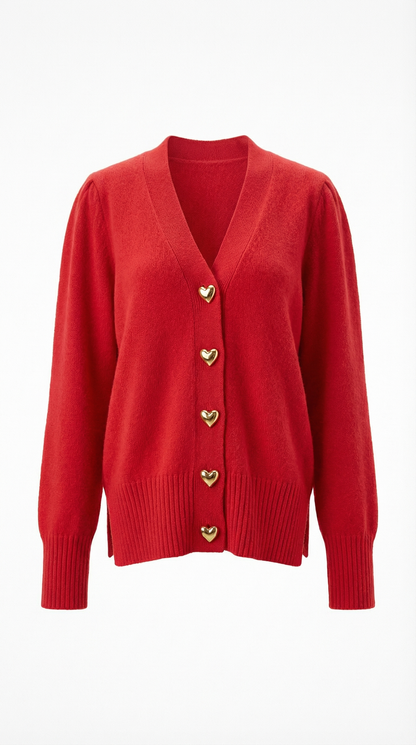 Corina – Damen-Strickjacke mit goldenen Herzknöpfen