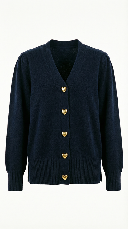 Corina – Damen-Strickjacke mit goldenen Herzknöpfen