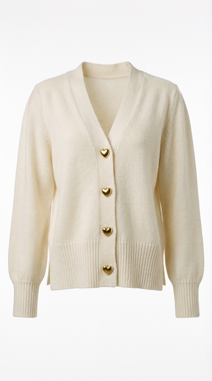 Corina – Damen-Strickjacke mit goldenen Herzknöpfen