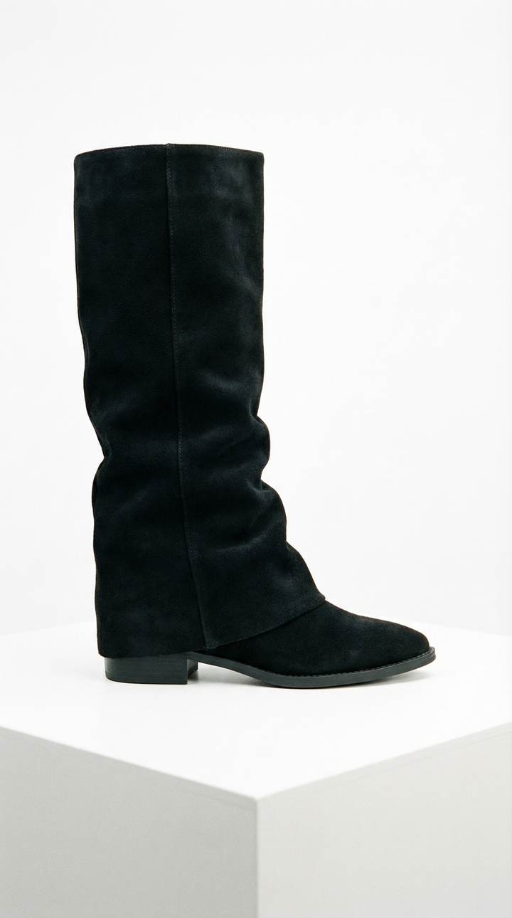 Adriana Brown Faux Suede Slouch Boots — Black