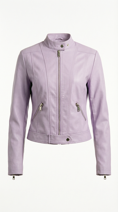 Francesca – Damen-Bikerjacke in Lederoptik mit Stehkragen