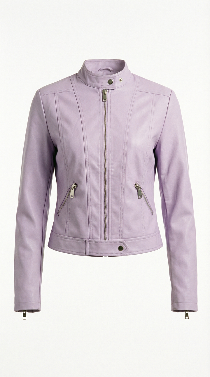 Francesca – Damen-Bikerjacke in Lederoptik mit Stehkragen