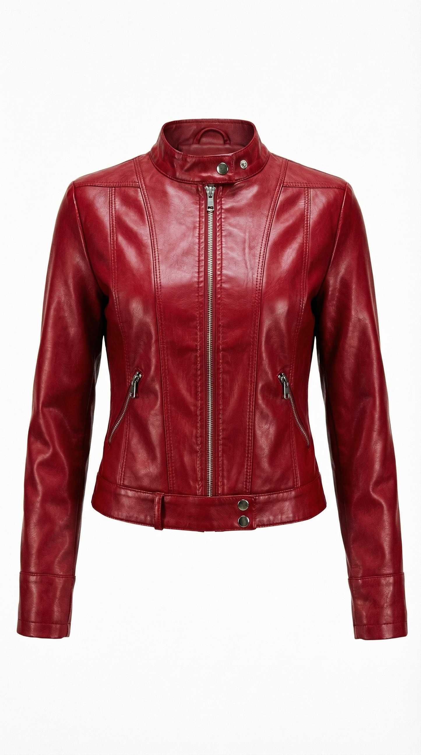 Francesca – Damen-Bikerjacke in Lederoptik mit Stehkragen