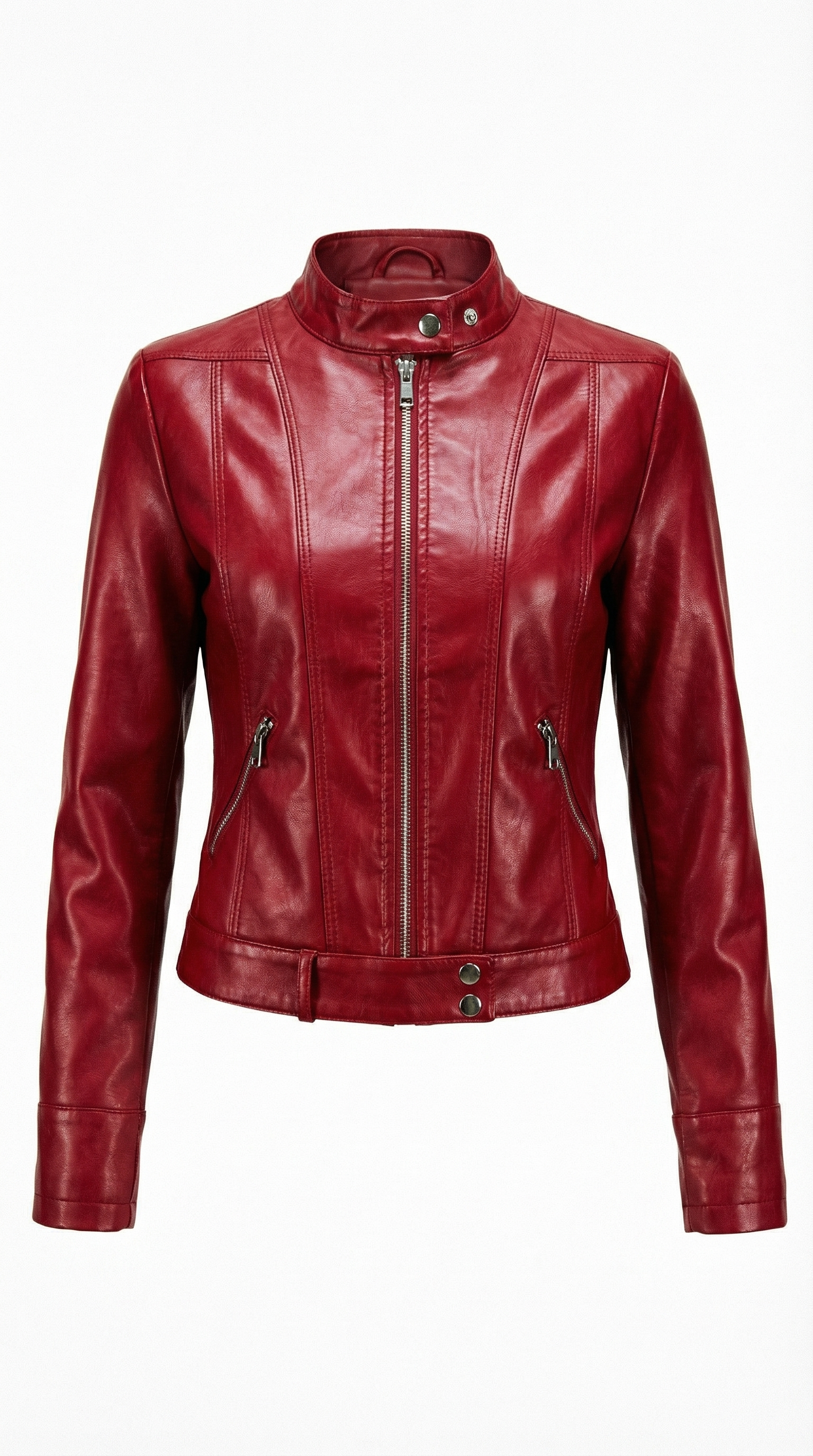 Francesca – Damen-Bikerjacke in Lederoptik mit Stehkragen