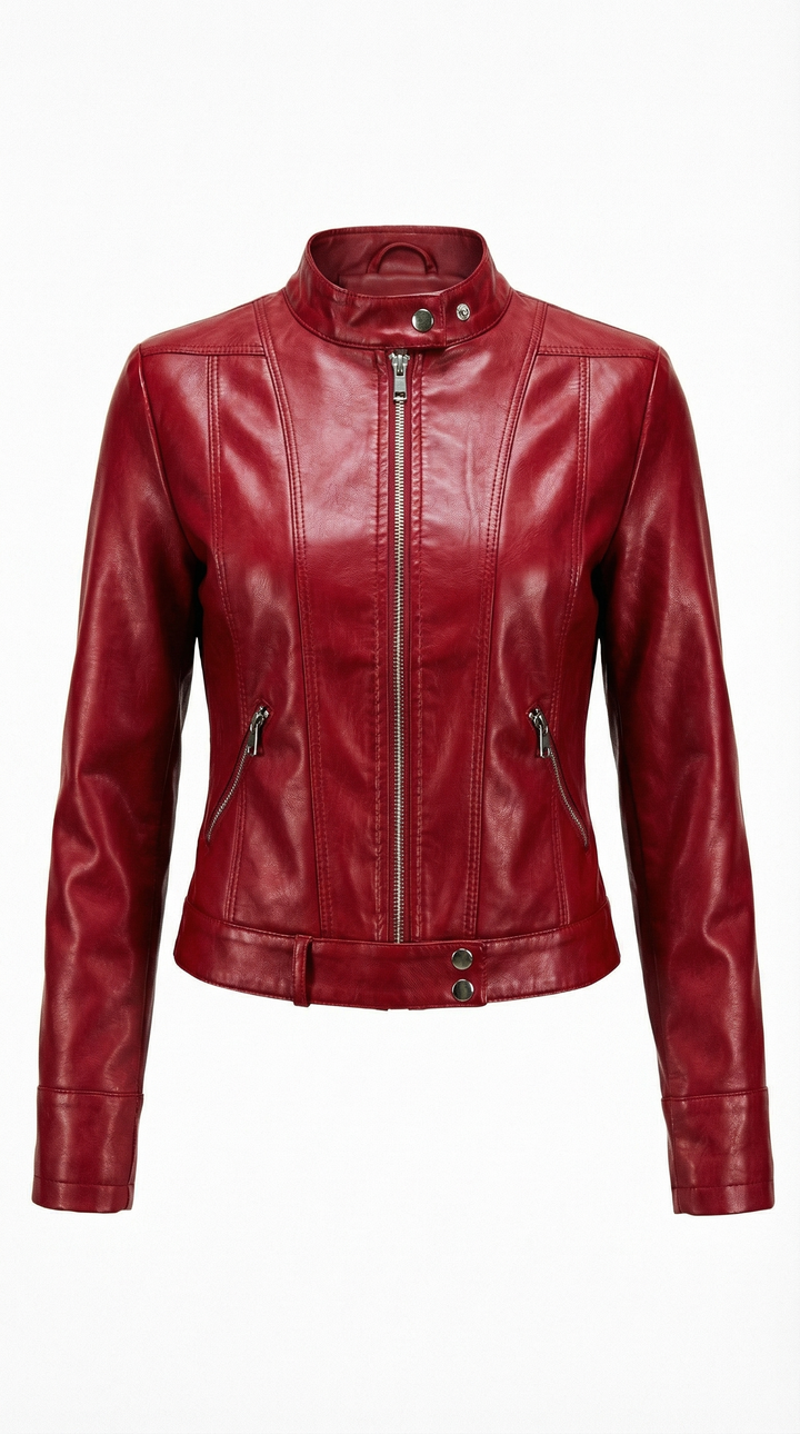 Francesca Brown Faux Leather Biker Jacket — Red