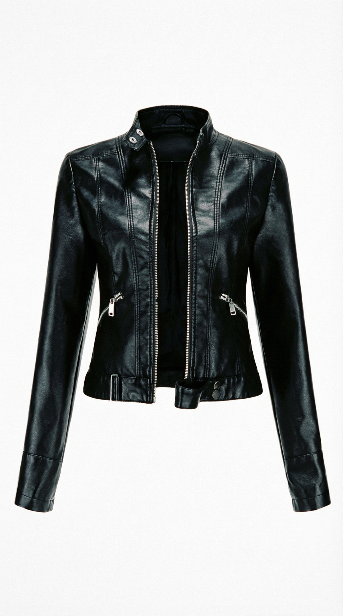 Francesca – Damen-Bikerjacke in Lederoptik mit Stehkragen