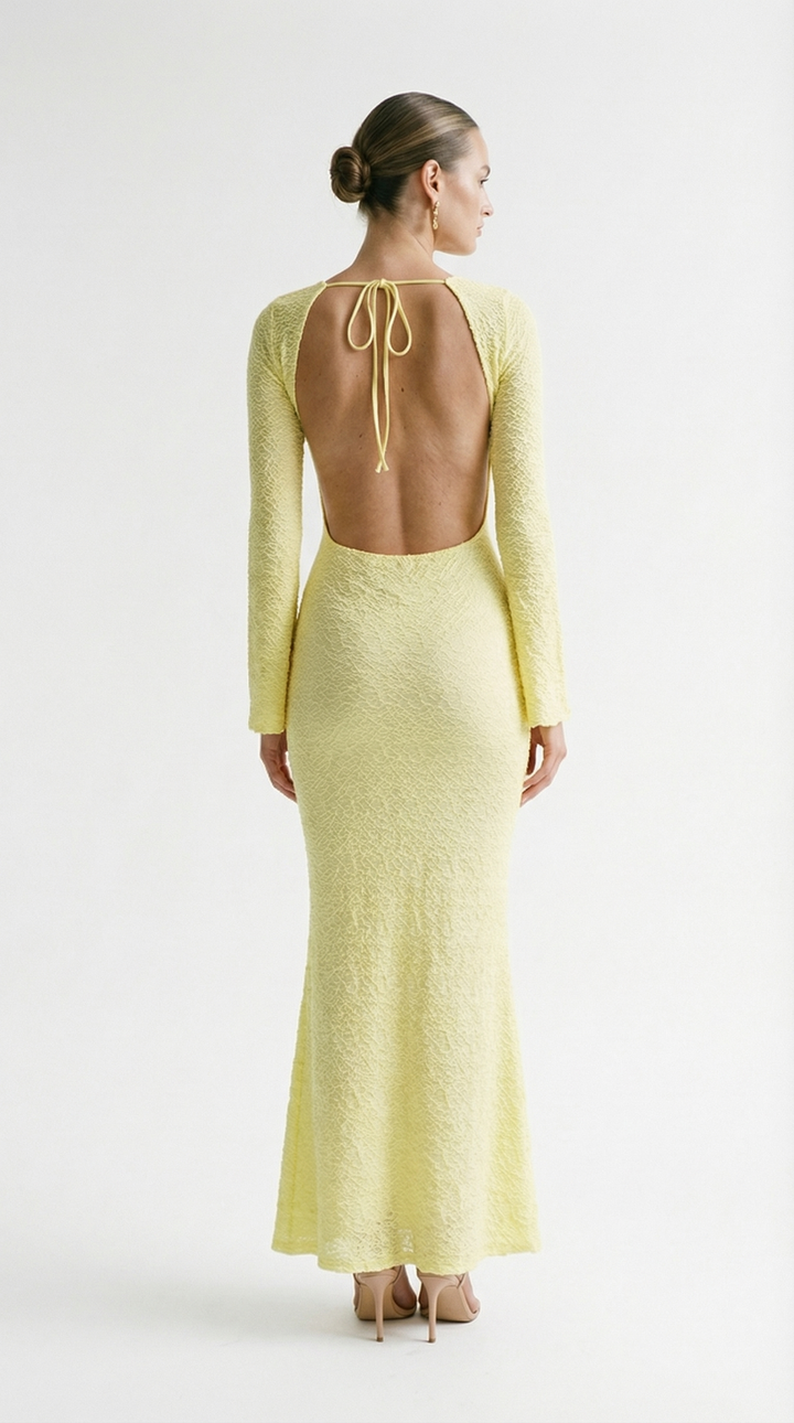 Mirabella – Bodenlanges Damen-Spitzenkleid mit Trompetenärmeln