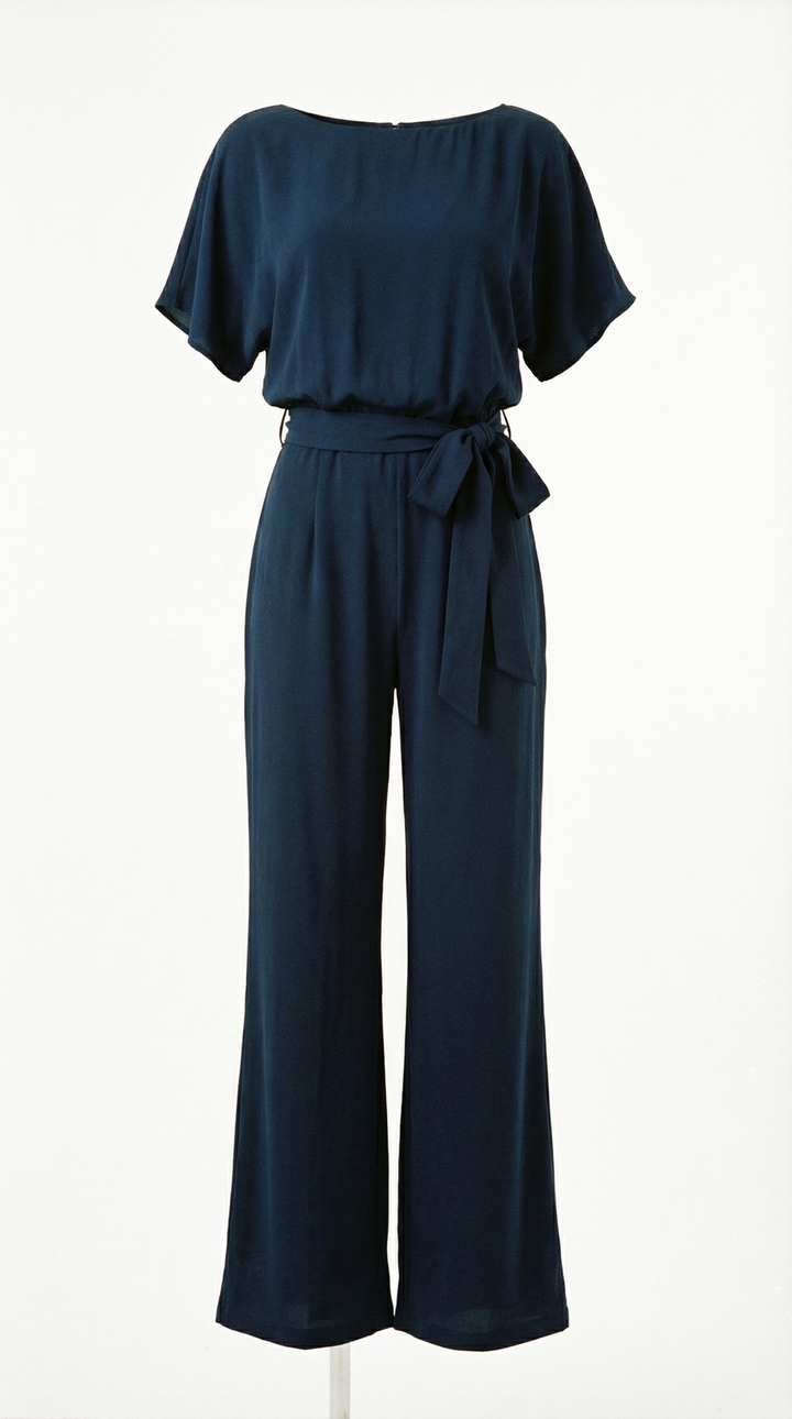 Floriana Tie-Waist Wide-Leg Jumpsuit — Navy Blue