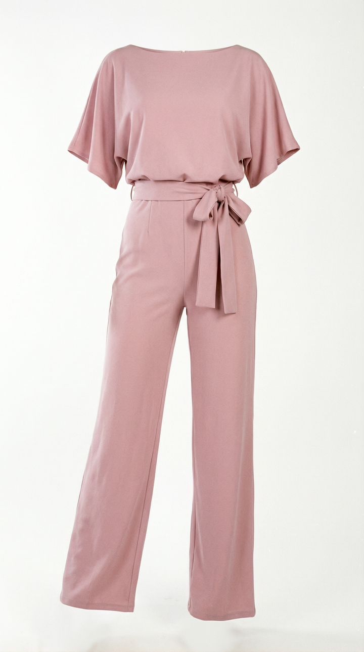Floriana Tie-Waist Wide-Leg Jumpsuit — Pink
