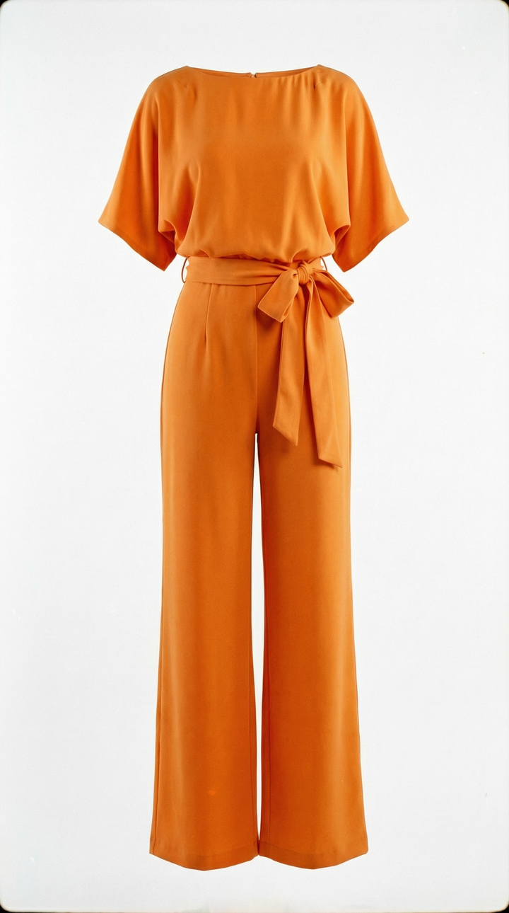 Floriana Tie-Waist Wide-Leg Jumpsuit — Orange