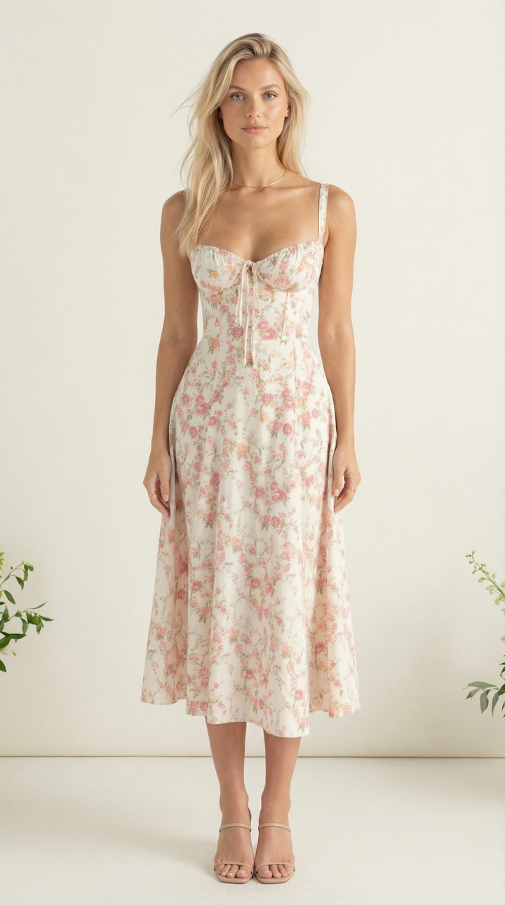 Valentina – Corsage-Midikleid mit Blumenprint und Schlitz