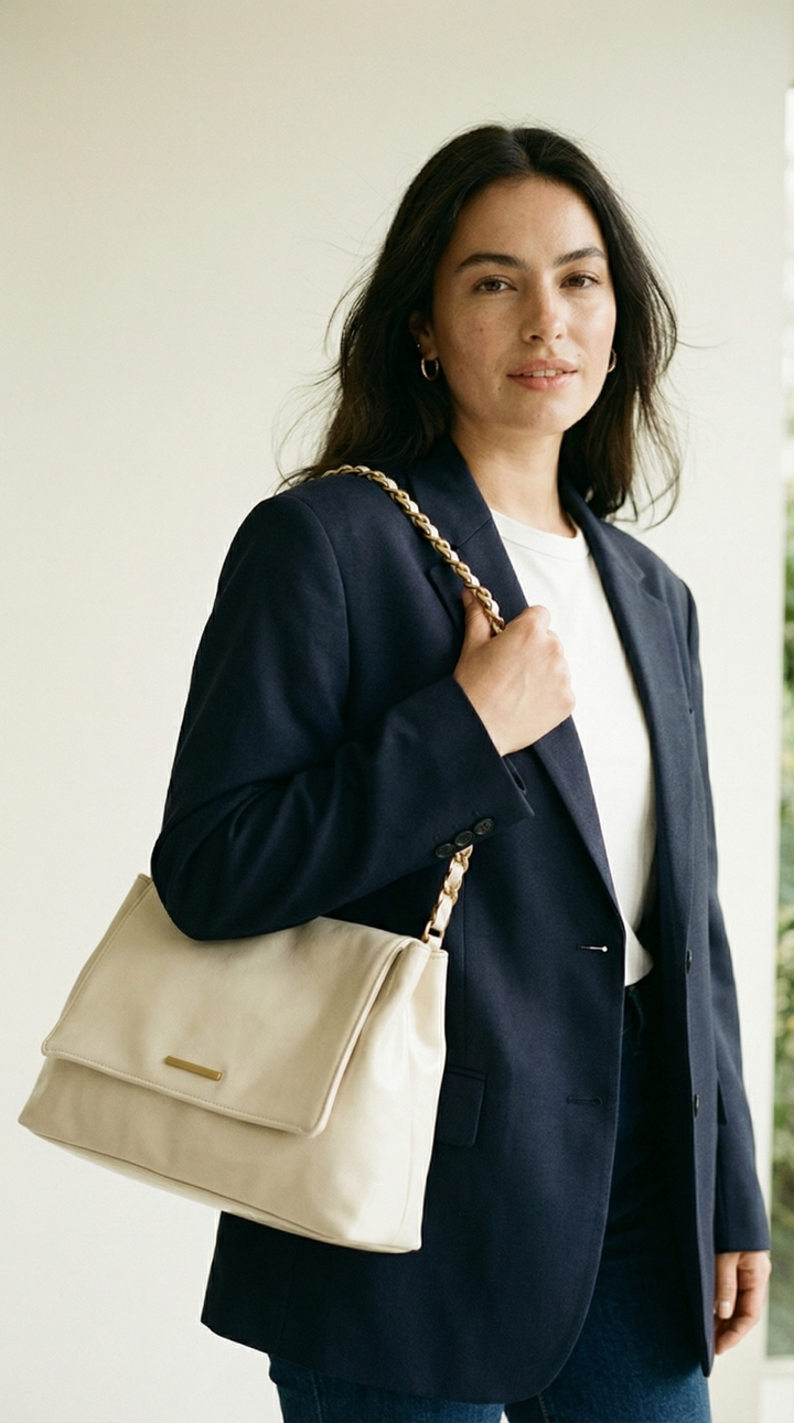 Celestina – Elegante Schultertasche mit Kettenhenkeln in Lederoptik