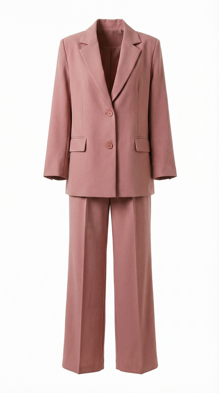Alessandra Taupe Oversized Blazer & Wide-Leg Suit — Pink