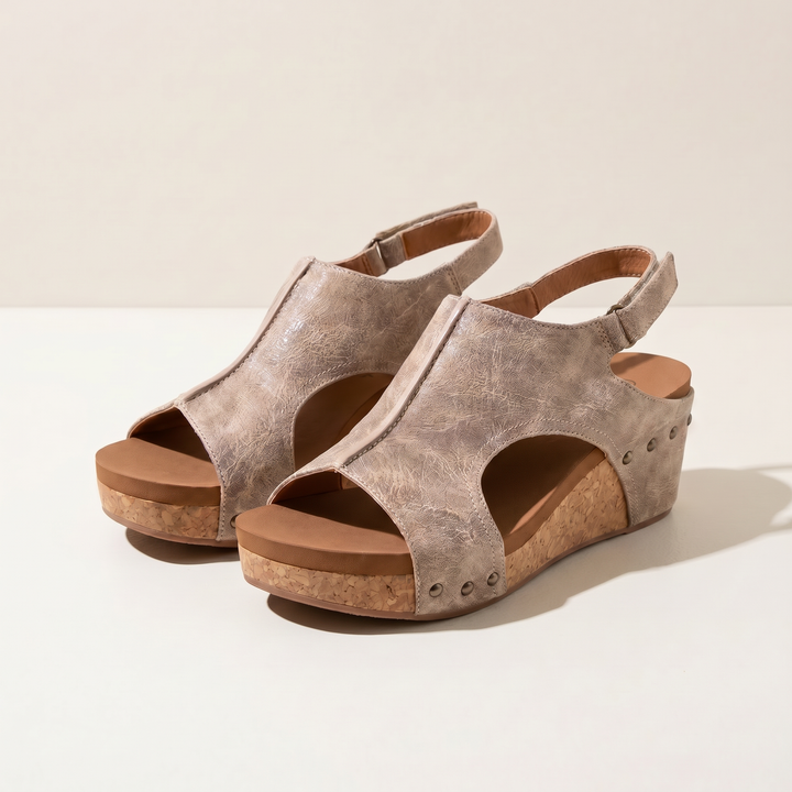Adela | Comfortable Flat Sandals - model side angle - job 7a433b0d-2a9d-4462-94f5-288507f57740