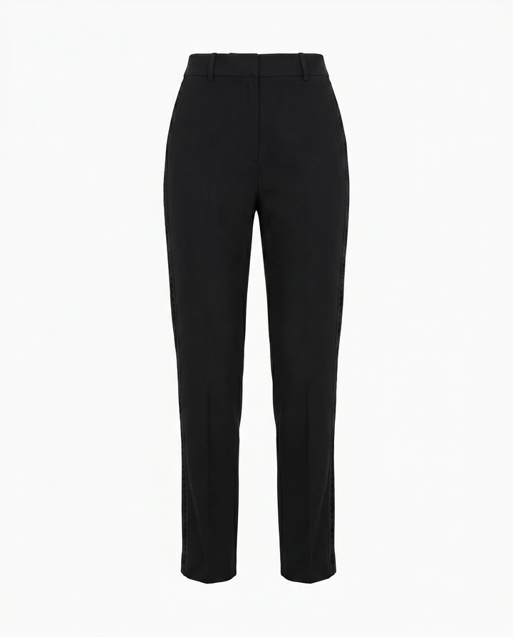 Abby High-Waist Side-Stripe Tapered Trousers — Black