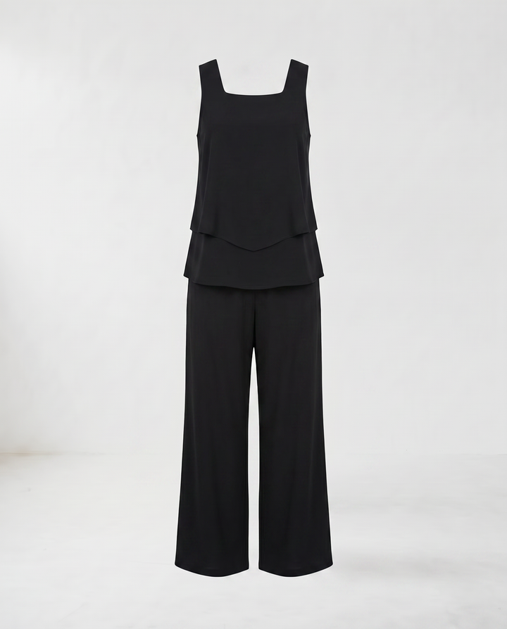 Abigail Leaf Print Wide-Leg Co-Ord Set — Black