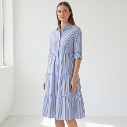 A-Line Flattering Summer Dress - model three quarter front - master front reference - Higgsfield job c8bd5681-a42a-4c3e-92fe-6ca4f65efde5
