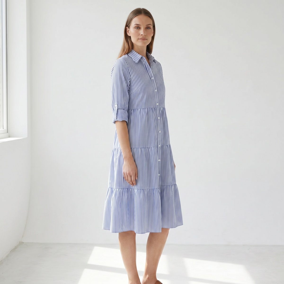 A-Line Flattering Summer Dress - model side front - master front reference - Higgsfield job cae76b9f-364a-48a4-9763-5f87b38b6914