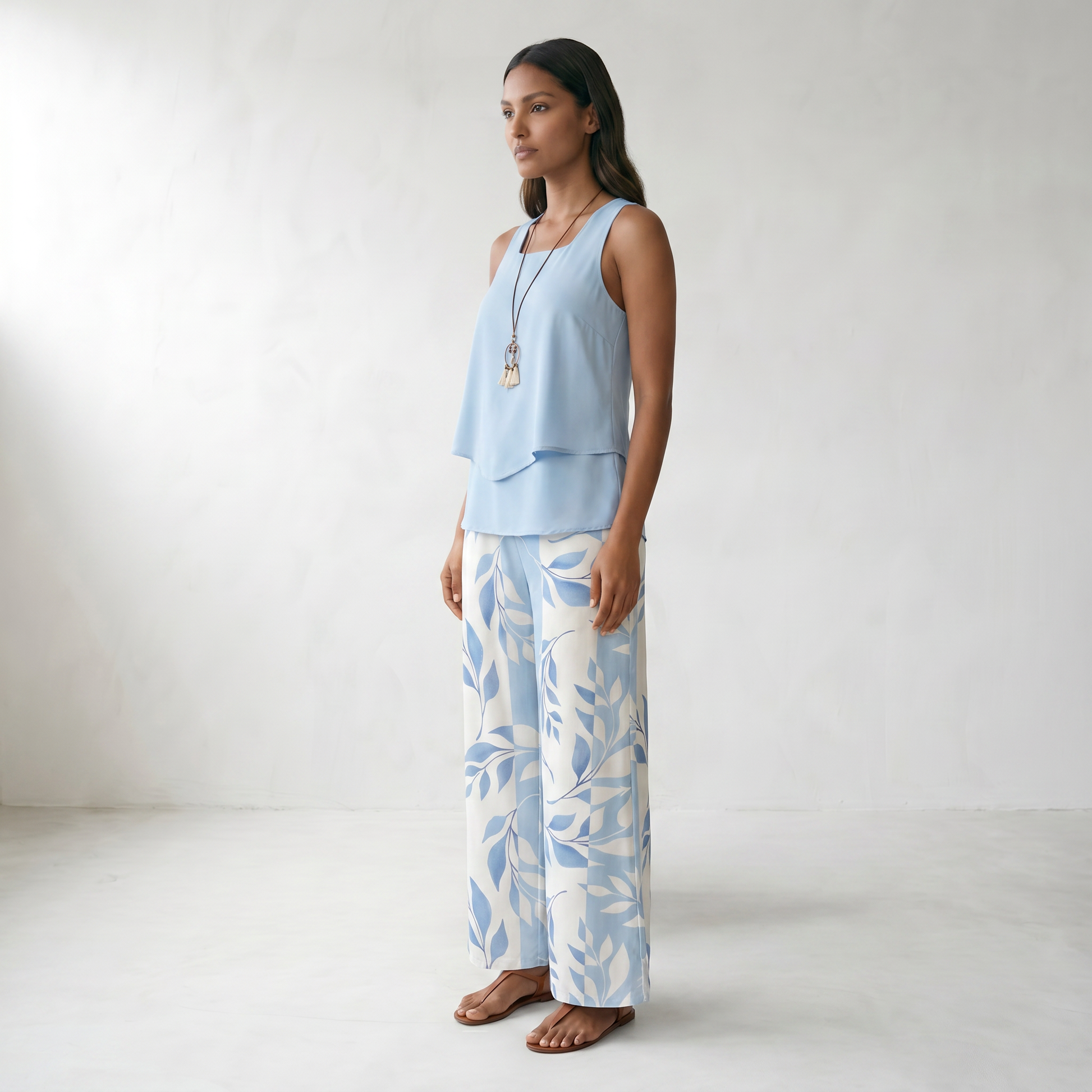 Abigail | Chic Two-Piece Set - model side front - master front reference - Higgsfield job 0ecdea39-97b7-4669-bfa5-72e7e8387678
