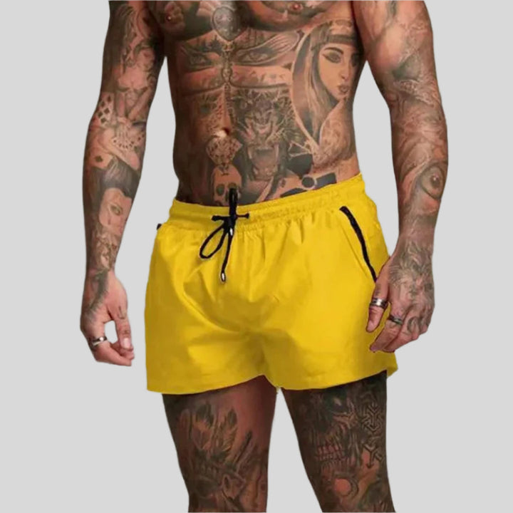 Men's Drawstring Swim Shorts with Quick-Dry Fabric - Casual Beach Swimwear — Bright Yellow