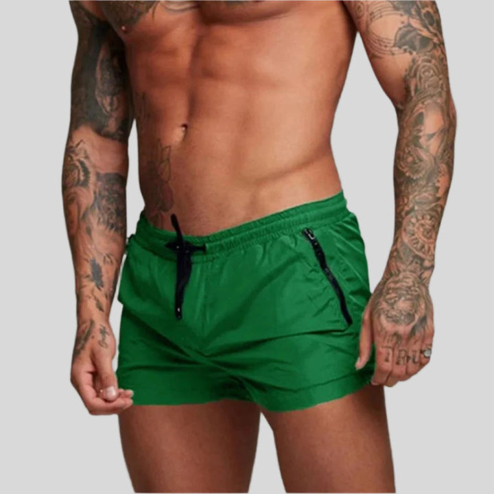 Men's Drawstring Swim Shorts with Quick-Dry Fabric - Casual Beach Swimwear — Green