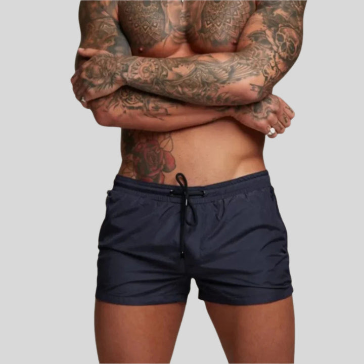 Men's Drawstring Swim Shorts with Quick-Dry Fabric - Casual Beach Swimwear — Navy Blue