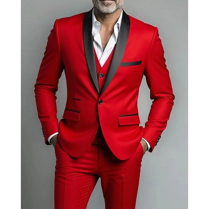 Men's Tailored Three-Piece Suit with Shawl Lapel - Formal Wedding Occasion Wear — Red