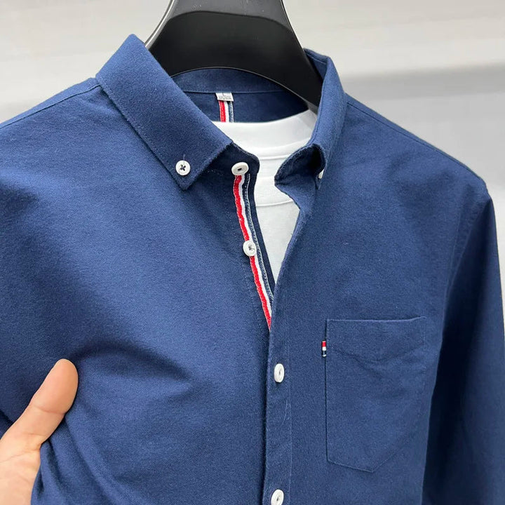 Men's Oxford Shirt with Accent Stripe Detail - Classic Smart Casual Shirt — Navy