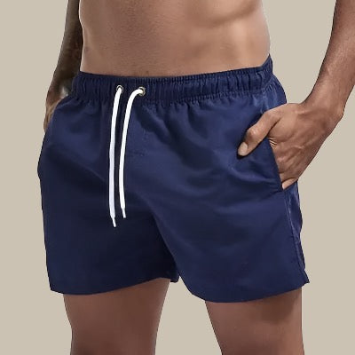 Men's Summer Swim Shorts with Drawstring Waist - Lightweight Poolside Swimwear — Dark Blue