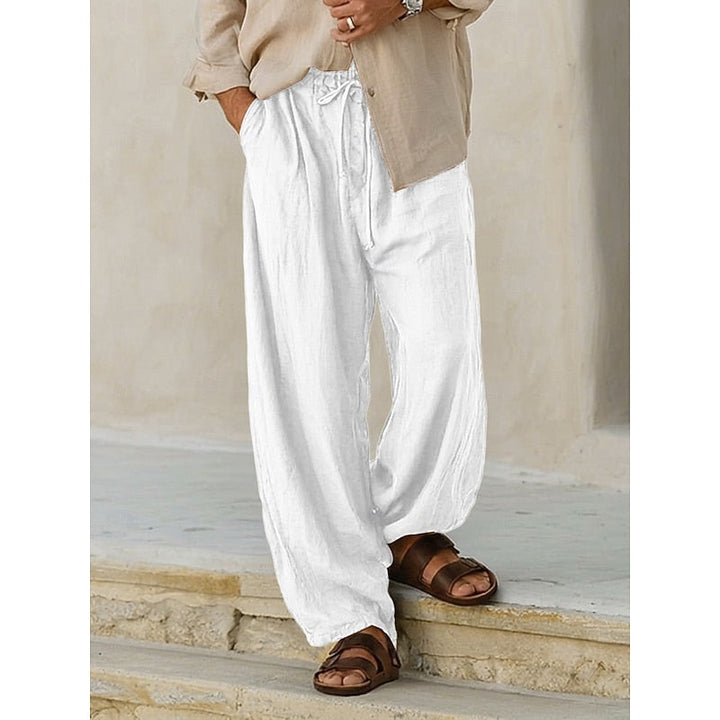 Men's Relaxed Drawstring Trousers - Elastic Waist — White